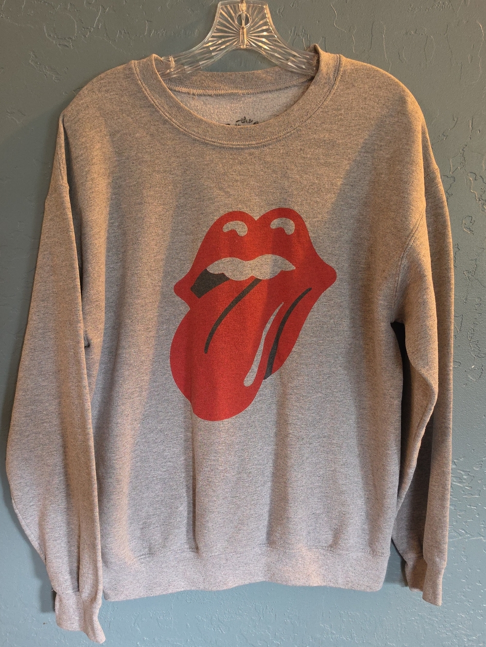 the Rolling Stones Gray Crewneck Sweatshirt with Red Tongue Logo
